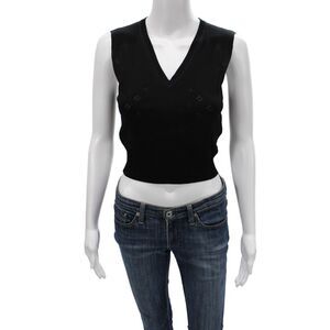 Max & Co Women Vest Black V Neck Geometric Sleeveless Size S